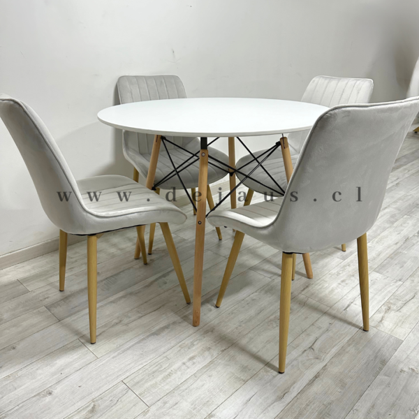 Mesa Eames MDF con 4 Sillas Luxury Felpa Wood