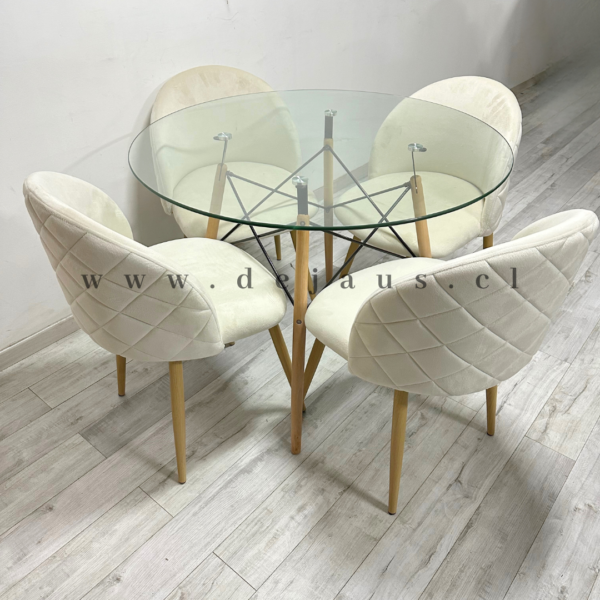 Mesa Eames Vidrio con 4 Sillas Tokio Felpa Wood