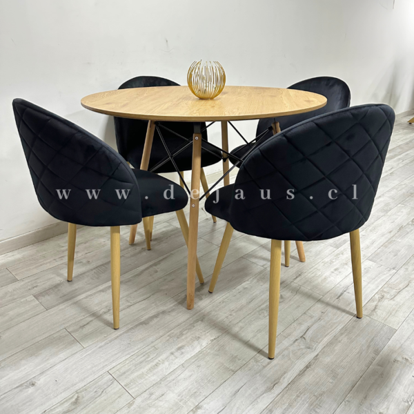 Mesa Eames Wood con 4 Sillas Tokio Felpa Wood