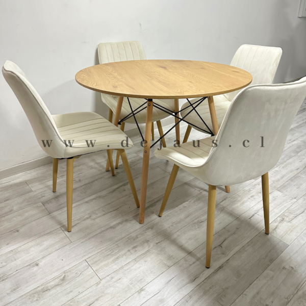 Mesa Eames MDF con 4 Sillas Luxury Felpa Wood