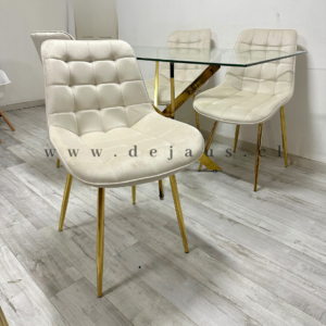 Mesa Dubai Rectangular con 4 Sillas Botón Gold