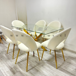 Mesa Dubai Rectangular con 6 Sillas Ovejita Gold