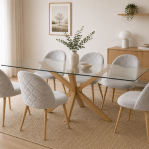 Mesa Warwick Rectangular con 6 Sillas Tokio Felpa Wood