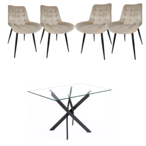 Mesa Dubai Rectangular con 4 Sillas Botón Black
