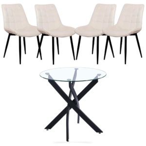 Mesa Dubai Redonda (80 Cm) con 4 Sillas Botón Black