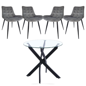 Mesa Dubai Redonda (100 Cm) con 4 Sillas Botón Black
