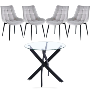 Mesa Dubai Redonda (120 Cm) con 4 Sillas Botón Black