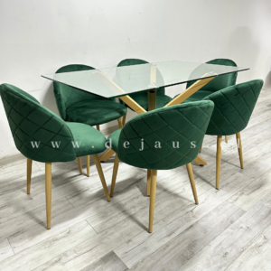 Mesa Warwick Rectangular con 6 Sillas Tokio Felpa Wood