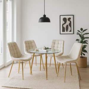 Mesa Redonda Lyon Gold (80 Cm) con 4 Sillas Botón Gold