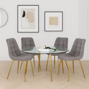 Mesa Redonda Lyon Gold (100 Cm) con 4 Sillas Botón Gold