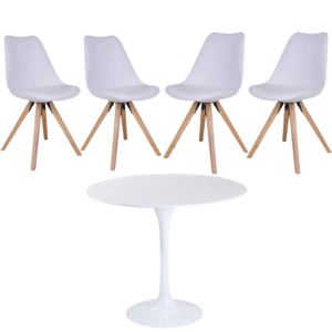 Mesa Tulip Blanca con 4 Sillas Tulip Nord