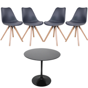 Mesa Tulip Negra con 4 Sillas Tulip Nord