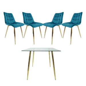 Mesa de Vidrio Four Gold (80 cm) con 4 Sillas Botón Top Gold