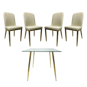 Mesa de Vidrio Four Gold (80 cm) con 4 Sillas Eleganc