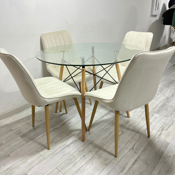 Mesa Eames Vidrio con 4 Sillas Luxury Wood