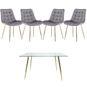 Mesa de Vidrio Four Gold (130 cm) con 4 Sillas Botón Top Gold