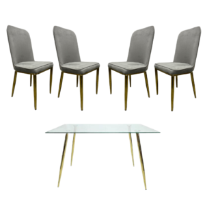 Mesa de Vidrio Four Gold (130 cm) con 4 Sillas Eleganc