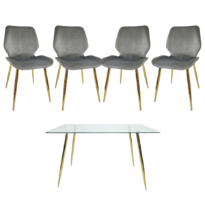Mesa de Vidrio Four Gold (130 cm) con 4 Sillas Mariposa Top Gold