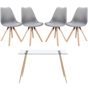 Mesa Nórdica Vidrio Four (120 cm) con 4 Sillas Tulip Nord