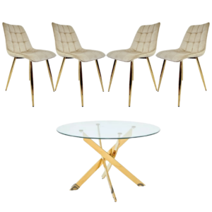 Mesa Redonda Dubai Gold (120cm) con Sillas Botón Gold