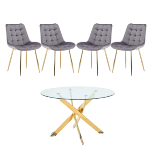Mesa Redonda Dubai Gold (100cm) con Sillas Botón Gold