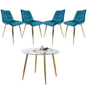 Mesa Redonda Lyon Gold (80 Cm) con 4 Sillas Botón Gold