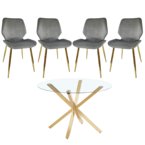 Mesa Redonda Warwick Gold con 4 Sillas Mariposa Gold