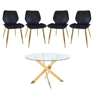 Mesa Redonda Dubai Gold (100 cm) con Sillas Mariposa Top Gold