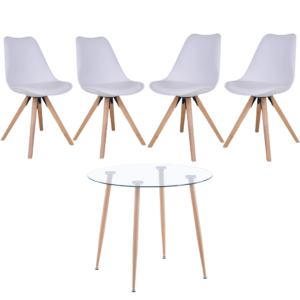 Mesa Redonda Lyon Wood (120 cm) con 4 Sillas Tulip