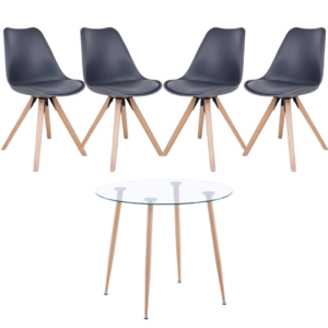 Mesa Redonda Lyon Wood (100 cm) con 4 Sillas Tulip