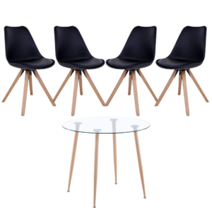Mesa Redonda Lyon Wood (80 cm) con 4 Sillas Tulip