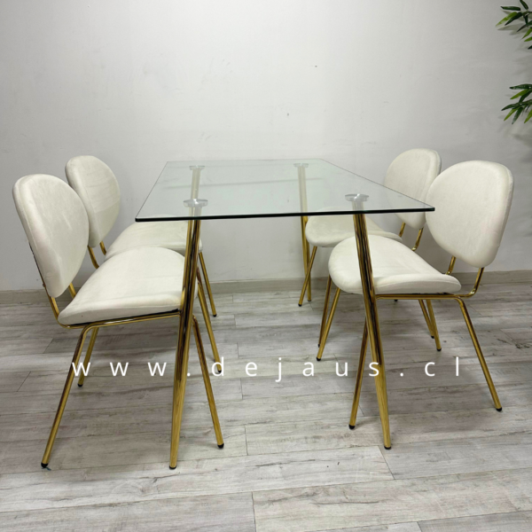 Mesa de Vidrio Four Gold con 4 Sillas Leidy Gold