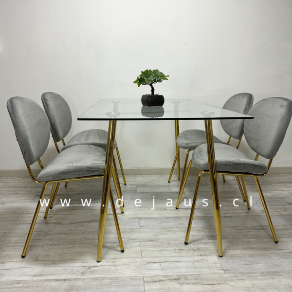 Mesa de Vidrio Four Gold con 4 Sillas Leidy Gold