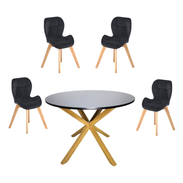 Mesa de comedor Warwick MDF Negro + 4 Sillas Mariposa Eco cuero