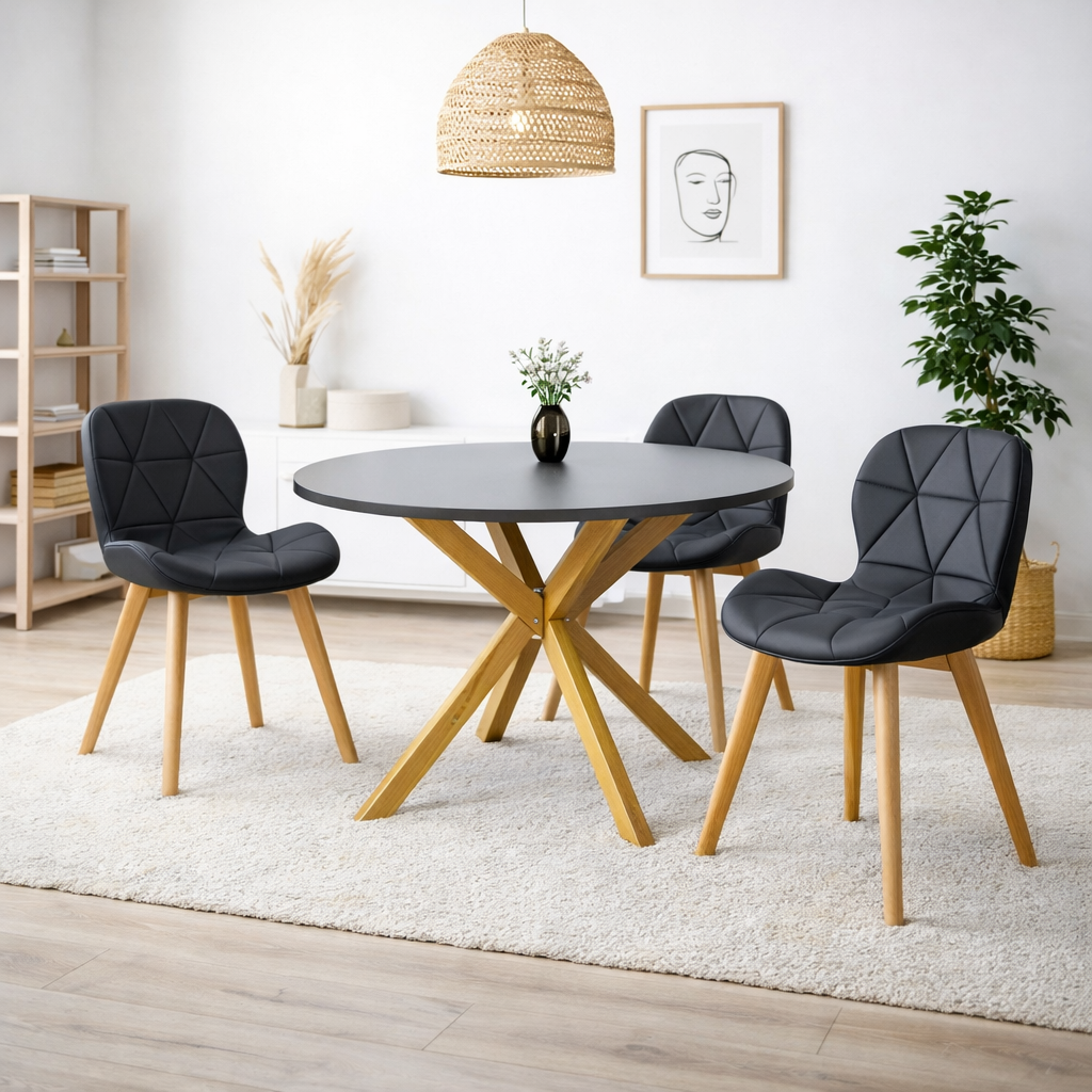 Mesa de comedor Warwick MDF Negro + 4 sillas Mariposa de felpa