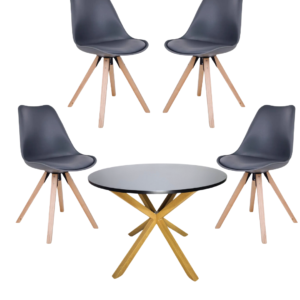 Comedor de mesa Warwick mdf Negra y sillas Tulip Nord X4