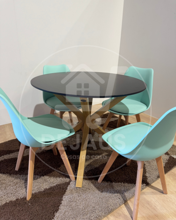 Set de Comedor 4 Personas – Mesa Warwick MDF Negra + Silla Tulip