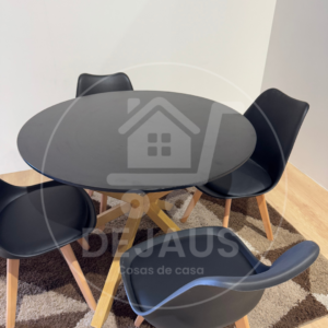 Set de Comedor 4 Personas – Mesa Warwick MDF Negra + Silla Tulip