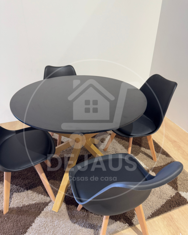 Set de Comedor 4 Personas – Mesa Warwick MDF Negra + Silla Tulip