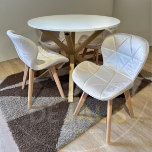 Mesa de comedor Warwick MDF Blanco + 4 sillas Mariposa Felpa