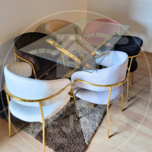 Comedor para 6 Personas Mesa Rectangular Warwick Gold con 6 Sitiales Isa Gold