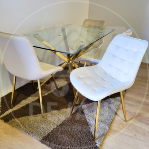 Mesa Warwick Rectangular Gold con 4 Sillas Boton Gold