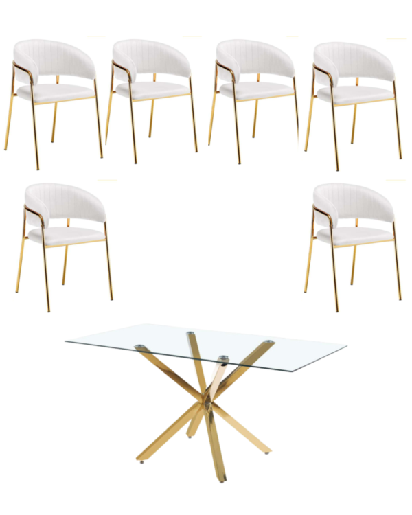 Comedor para 6 Personas Mesa Rectangular Warwick Gold con 6 Sitiales Isa Gold