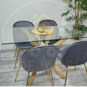 Comedor 4 Personas Mesa Warwick Rectangular con Silla Beetle Gold