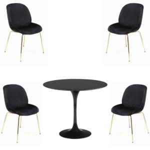 Comedor 4 Personas Mesa Tulip Negra con Sillas Beetle Gold