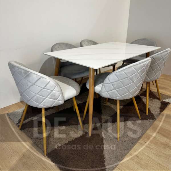 Mesa Rectangular Cuarzo Calacatta con 6 Sillas Tokio Felpa - Imagen 2