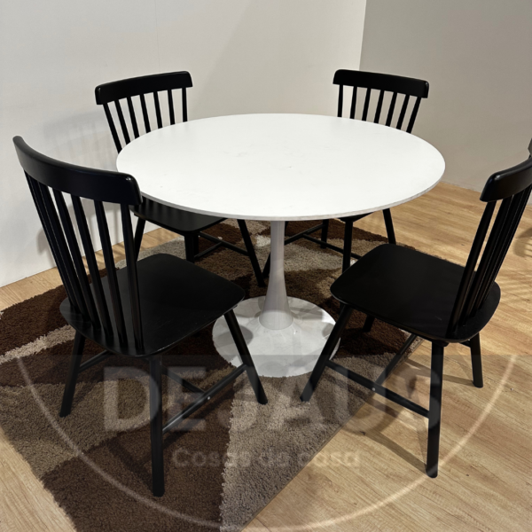 Mesa Tulip MDF Blanco con Sillas 4 Windsor Madera - Imagen 4