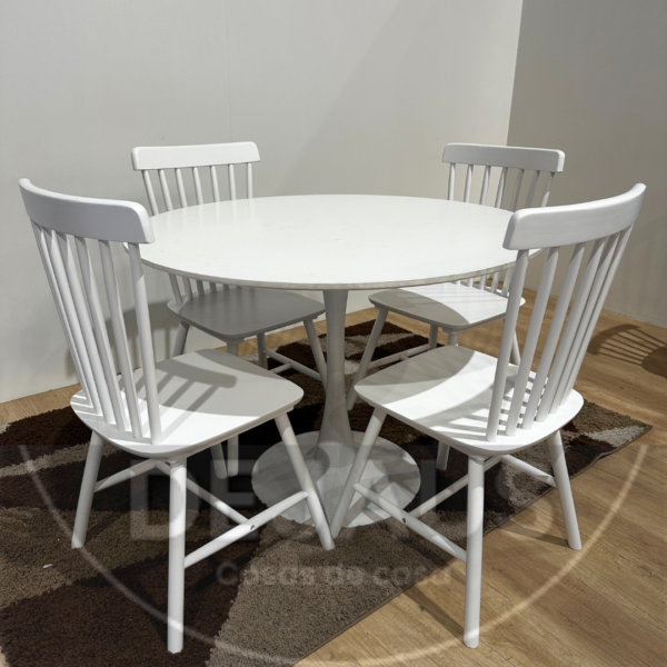 Mesa Tulip MDF Blanco con Sillas 4 Windsor Madera - Imagen 2