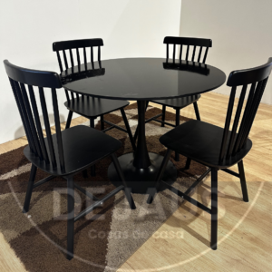 Mesa Tulip MDF Negra con Sillas 4 Windsor Madera