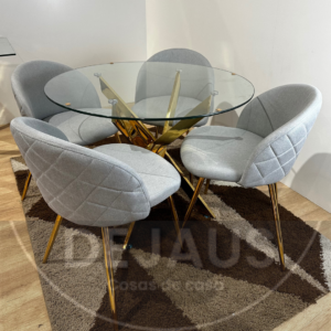Mesa Dubai Gold con 4 Sillas Tokio Lino Gold